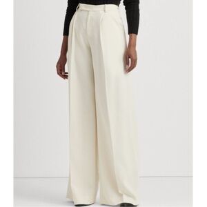 LRL 100% Silk Pleated Wide Leg Pants Ivory Size 14 NWT